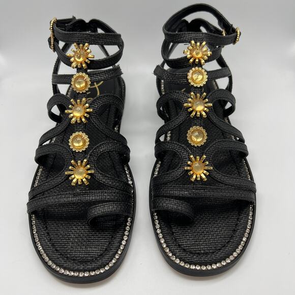 Sam Edelman Tianna Women's Gladiator Sandals Size 8 Gold Charm Black Woven Shoes - Picture 3 of 12